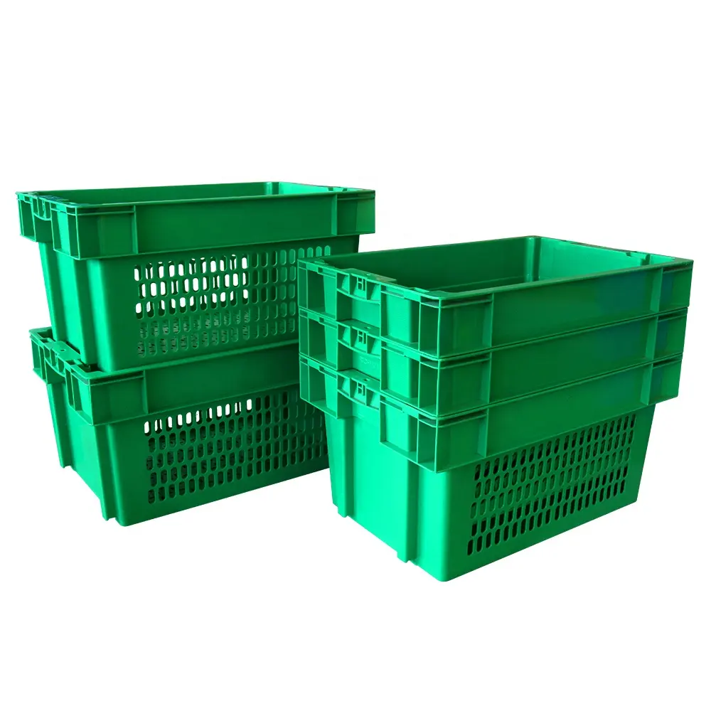Caisses en maille en plastique emboîtables logistiques de stockage de fruits et aliments de supermarché agricole