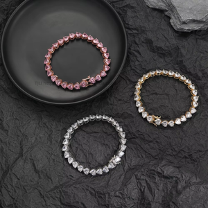 Bracelet Tennis Homme 7mm à Trois Griffes en Forme de Cœur, Chaîne Simple Rangée Or Rose Hip-hop Tanjing Fashion - Product Image 1