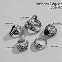 Bague Cercueil Rétro Gothique Crâne Chèvre pour Hommes, Bagues Main de Squelette Tendance Punk, Bijoux de Fête