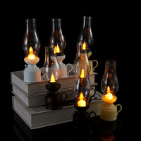 Lanterne à bougie décorative de table vintage avec poignée, lampe à kérosène antique noire, petite lampe à thé