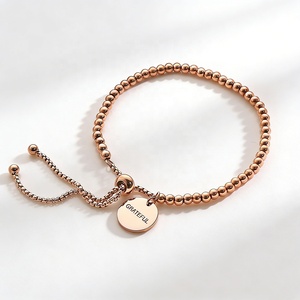 Pulsera <span class=keywords><strong>de</strong></span> Cadena Deslizante Ajustable con Mensaje Inspirador Grabado en Tono Dorado con Cuentas para Mujer, Uso Diario - Product Image 2