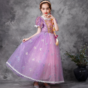 Vente flash - Robe de princesse pour enfants, costume de Raiponce personnalisé pour filles, <span class=keywords><strong>décoration</strong></span> de fête de Noël, en coton pour enfants - Product Image 4