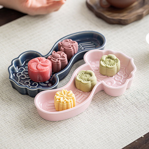 Ruyi <b>Ceramic</b> Dessert <b>Plate</b> Irregular Shape Porcelain Chinese Zen Tea Ceremony Fruit Platter Sweet Dish Tea Set Accessory - Product Image 1