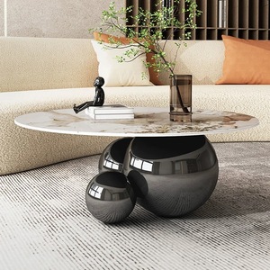 Italian Style Marble Coffee <b>Table</b> Round Stainless Steel Base Living Room <b>Sofa</b> Side <b>Table</b> Modern Design - Product Image 1