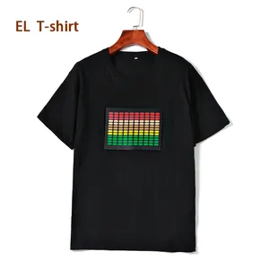 Китайский поставщик, индивидуальная печать, 100% хлопковая футболка el/светящаяся футболка, светодиодная футболка