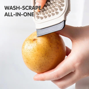 Brosse à récurer en silicone 3-en-1 avec racloir, outil de nettoyage de cuisine multifonctionnel de qualité alimentaire pour vaisselle, casseroles et légumes - Product Image 2
