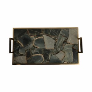 Elegante vassoio in agata con lati e manici in metallo per letto o tavolino, vassoio decorativo per gioielli e piccoli oggetti. - Product Image 6