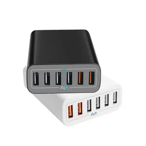 Eu Usb Charger Mobile Phone Adapter 60W 6 Port QC 3.0 Fast Charger Multi Port USB Charger With EU/US/UK/AU And Other Power Cords