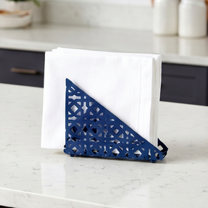 Porta Servilletas Metálico Moderno con Patrón Geométrico en Azul Marino, Diseño Independiente para Decoración de Mesa y Uso en la Cocina - Product Image 1