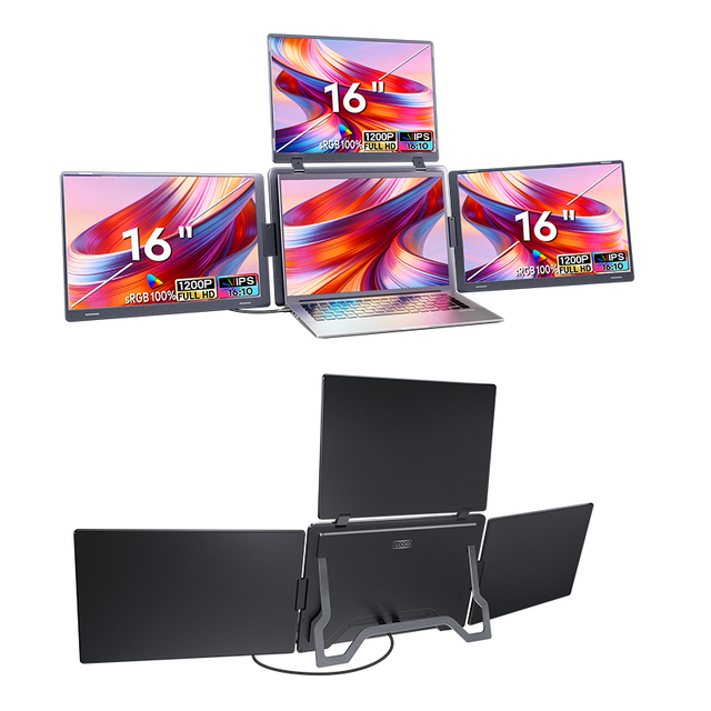2026 Hot 3 screen displays Quad Monitor,16" Laptop portable monitor Compatible with  12-18.5 inch Wins/Mac(M1 M2 M3 M4)