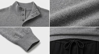 Pull décontracté pour homme gris foncé à col montant, tricoté, à boutons sur le devant, manches longues, col montant, chaud pour l'hiver