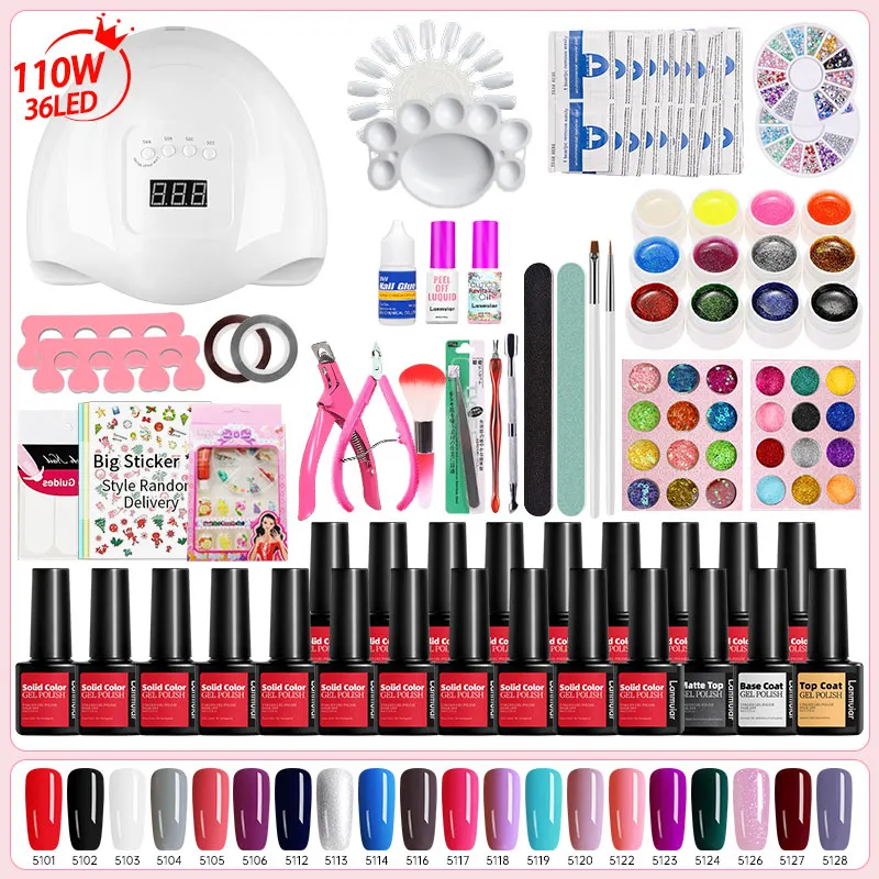 Kit de séchage de manucure pour vernis à ongles en gel UV 20 couleurs avec ensemble d'accessoires pour outils à ongles