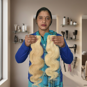 Extensions de cheveux naturels blonds 100 % non traités, qualité Remy indienne, ondulés, à trame unique, longueurs de 10 à 36 pouces - Product Image 1