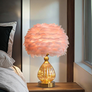 Hiện đại Bắc Âu Dome Shade LED bảng đèn đám cưới lãng mạn Ins cô gái đèn cạnh giường ngủ lông AC Pin Internet người nổi tiếng mục tiêu - Product Image 4