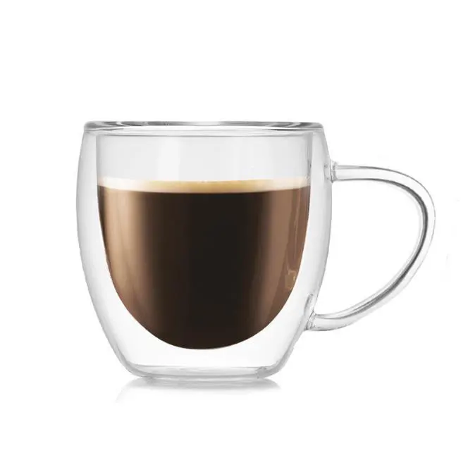 Glass Coffee Mugs Glassware Coffee Glass Cups Clear Borosilicate Double Wall Glass Coffee Tea Mug With Handle