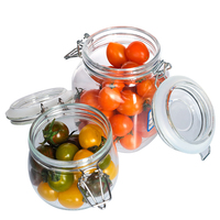 Gelas Mason klip logam, 50ML 100ML 150ML 250ML 350ML 500ML 750ML penyimpanan kedap udara Dapur Jam klip madu atas kaca Mason Jar dengan klip logam