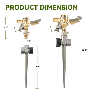 Brass Impact Sprinkler on Spike 360° Rotating Adjustable Lawn Sprinkler with 1/2" 3/4" Thread Garden Yard Irrigation System - Product Image 6