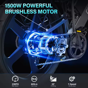 Motocicleta Eléctrica con Llantas Gruesas, Cuadro Reforzado y Diseño de Conducción Cómodo para Uso Urbano y Todoterreno, 7 Velocidades - Product Image 5