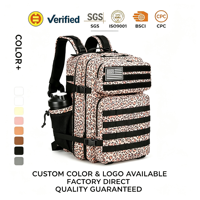 Sac à dos tactique 45L grande capacité en nylon imperméable imprimé léopard réglable pour camping, randonnée, voyage, vente en gros, personnalisable