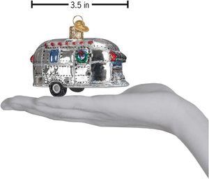 Ornements de Noël vintage en verre soufflé à suspendre, thème <span class=keywords><strong>Camping</strong></span> et Extérieur, avec arbre de Noël et remorque, 2.5 X 3.5 - Product Image 3