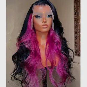 Deals and Discounts Ombre Color Black Violet Virgin 100% Human Hair Wigs Lace Front Wig