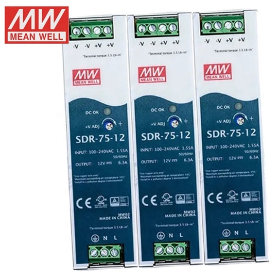 Mean Well SDR-75-12 Dc Power Supply 75W 12V 6.3A Switching Power Supply Smps Din Rail  Pneumatic Parts  Push Button Switches