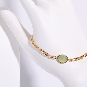 Collier et boucles d'oreilles simples en pierre verte, <span class=keywords><strong>bijoux</strong></span> en acier inoxydable plaqué or 14 carats, chaîne Figaro, collier en pierre naturelle - Product Image 6