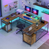 AJUNION Bureau de jeu polyvalent en forme de U avec ports de charge d'éclairage LED Table d'ordinateur Configuration réglable pour les jeux de bureau
