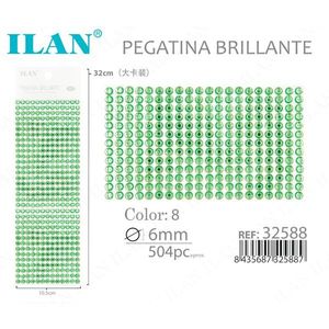 Ilan Adesivo Brillante 6mm con Strass Verde, Confezione Grande da 504 Pezzi - Product Image 1