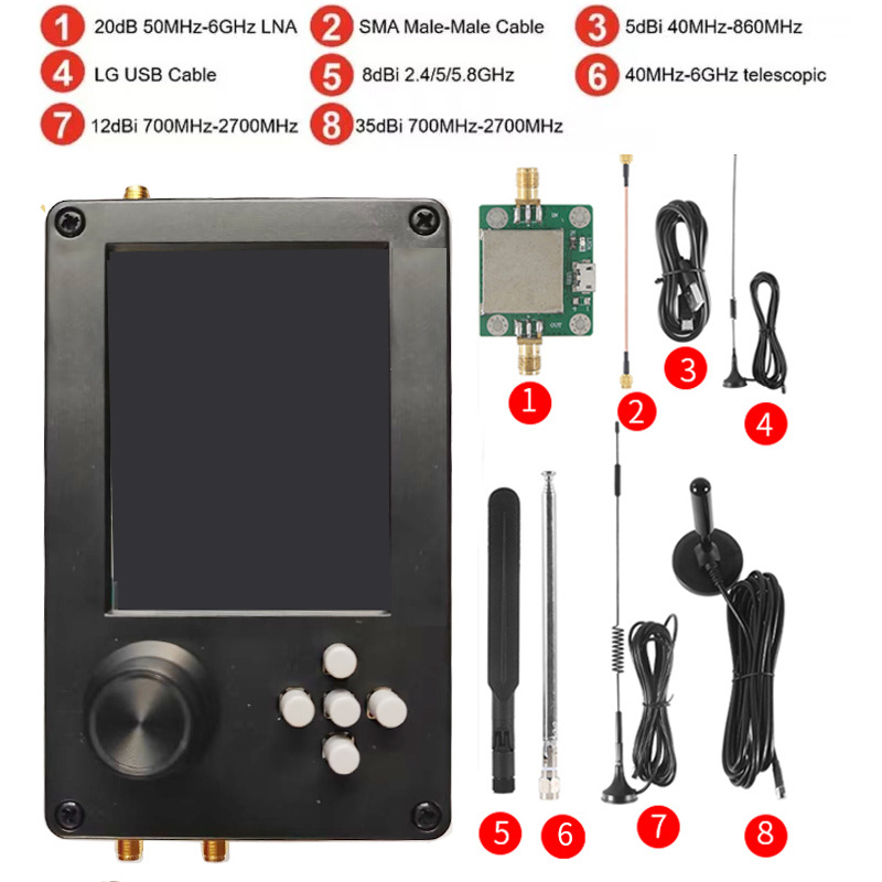 PortaPack H2 HackRF One R9 V1.7.0 - 5 Antennas & Data Cable 1MHz