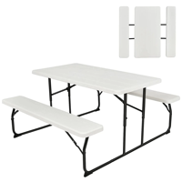 Ensemble table et bancs de pique-nique 4 places en plastique HDPE avec structure en fer, portable, design moderne, pour extérieur