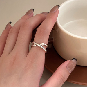Sterling <b>Silver</b> S925 <b>Cross</b> <b>Ring</b> For Women Pearl Inlay Everyday Wear - Product Image 2