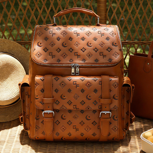 Vintage PU Leather <b>Backpack</b> Large Capacity Travel Laptop <b>Backpack</b> Custom Logo OEM School Business Bag - Product Image 1