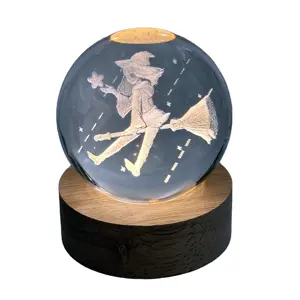 Creative Luminous Crystal Ball Cartoon Character Riding A Broom Night Light Ornament 3d Laser Inner Engraved Crystal Ball