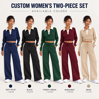 Ensemble deux pièces personnalisé pour femme : sweat-shirt court à col polo et manches longues, et pantalon large pour le tennis ou tenue décontractée