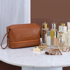 Women's Portable <b>Makeup</b> <b>Case</b> PVC Canvas & PU Leather Zipper Closure Travel Cosmetic Bags with Logo Pattern Brush Holder - Product Image 3
