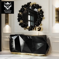 Miroir mural de luxe en acier inoxydable noir et or pour villa, meubles de maison, table console pour salon, couloir, miroir mural décoratif