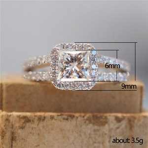 Bague en diamant taille princesse F1332, or blanc, diamant naturel, bijoux de fiançailles pour femmes, couleur G - Product Image 5