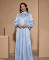 Robe longue de luxe islamique pour femme RO997, manches lanternes, fluide, modeste, ornée de strass, idéale pour mariage