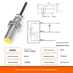 AKUSENSE TGF18-05NO yüksek sıcaklık 120 dayanıklı endüktif yakınlık sensörü IP67 M12//Industrial endüstriyel <span class=keywords><strong>Metal</strong></span> algılama - Product Image 6