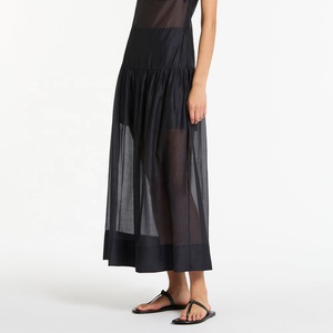 Été 2023 Elegant Loose Large Size Silk Satin Fabric for Clothing Halter Slip Black Maxi Dresses Ladies Sleeveless Long Dress - Product Image 5