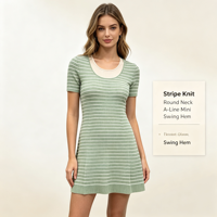 Robe pull slim en maille à rayures menthe mi-longue à manches courtes pour femme, qualité supérieure, personnalisable OEM & ODM, vente en gros - Harry Maxi