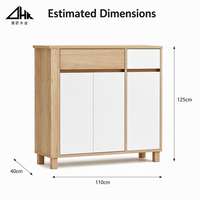 Buffet en chêne clair et blanc avec deux tiroirs et trois portes pour le rangement du salon, en kit