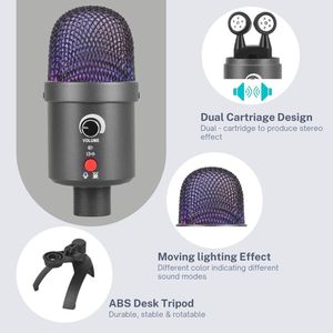 Microphone à condensateur professionnel Panvotech pour ordinateur portable, microphone de jeu portable RGB, enregistrement USB, studio pour PC - Product Image 5