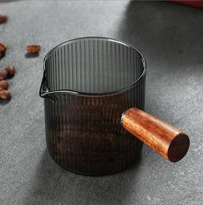 Lot de tasses à café et à <span class=keywords><strong>lait</strong></span> grises en verre borosilicate, design classique fait main, avec poignée en bois, mini-tasses graduées - Product Image 4