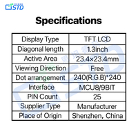 Layar LCD TFT IPS 1,3 inci 240x240 MCU 8/9Bit, Kualitas Kustomisasi Tinggi, Jaminan Kualitas, Solusi HMI Kelas Industri