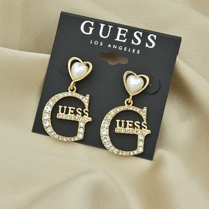 Pendientes Largos de Diseño de Marca de Moda con Perla y Logotipo <span class=keywords><strong>GUESS</strong></span> Calado, Pendientes Colgantes de Diseño para Mujer - Product Image 3