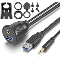 Kabel Ekstensi USB 3.5mm Male Female untuk Mobil, Dash Board, Marine, PVC, AUX Audio Input Jack, Flush Mount, Port Charger USB