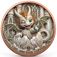 Pièce de monnaie 1 oz en cuivre pur 999, motif Cyber Dragon mignon, haute relief, couleur UV, finition Proof-like, Artisanat métallique artistique, Bête technologique adorable