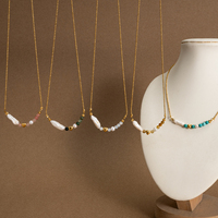 Collier de perles d'eau douce baroques naturelles avec chaîne à billes en or 18 carats et perle cœur, bijoux délicats superposés style bohème pour femme